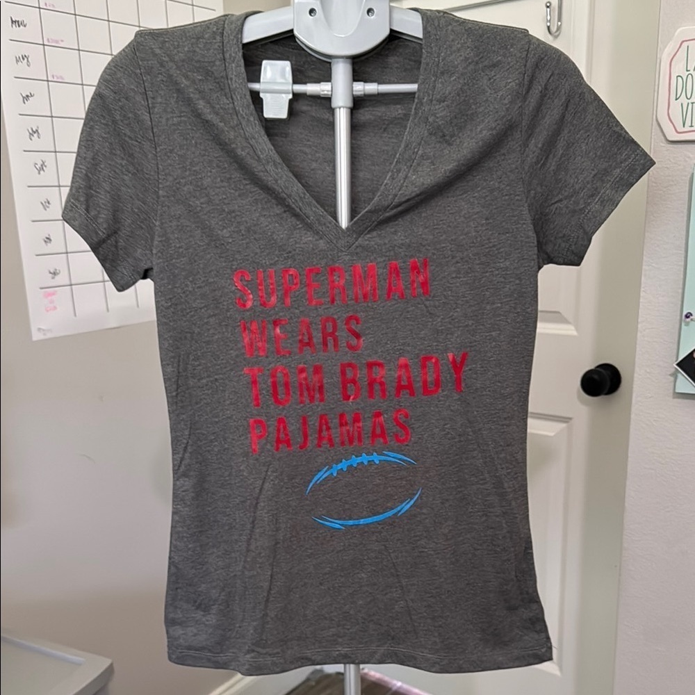Superman Funny Gray Fitted Short Sleeve Tom Brady T-Shirt